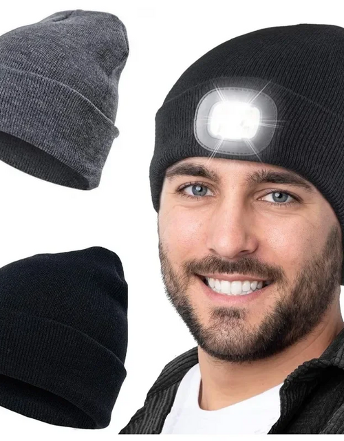 Load image into Gallery viewer, GlowGear™ LED Beanie Hat: USB Rechargeable Winter Headlamp Cap for Warmth &amp; Hands-Free Light
