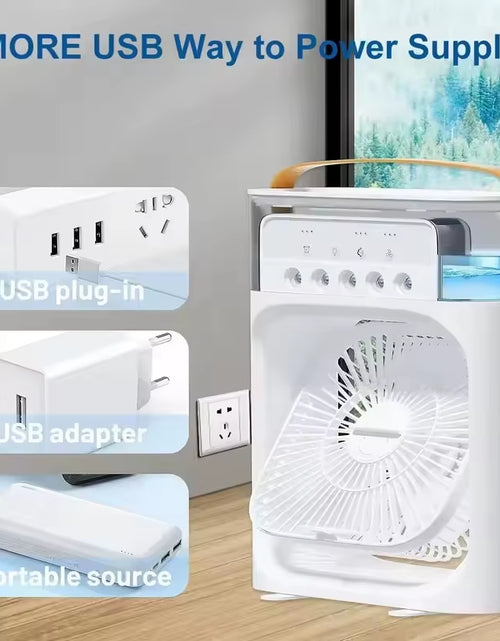 Load image into Gallery viewer, Portable Fan Air Conditioners USB Electric Fan Air Cooler LED Night Light Water Mist Fun 3 in 1 Air Humidifier for Home
