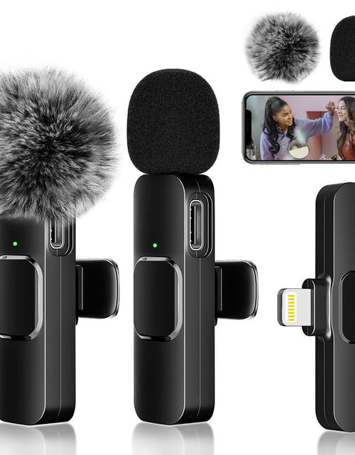 Load image into Gallery viewer, 2 Pcs Wireless Lavalier Microphones for Iphone, Android, Ipad - Mini Wireless Clip-On Microphones Crystal Clear Sound Quality for Recording, Live Streaming,Vlog Audio Lightning Usb Port Smartphone Lapel Microphone
