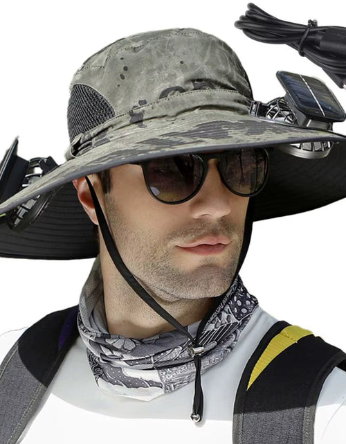 Load image into Gallery viewer, BreezeGuard™ Solar Fan Hat – Cool Comfort Under the Sun
