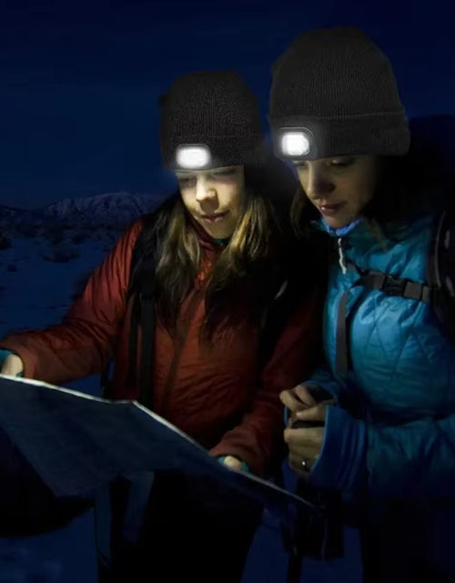 Load image into Gallery viewer, GlowGear™ LED Beanie Hat: USB Rechargeable Winter Headlamp Cap for Warmth &amp; Hands-Free Light
