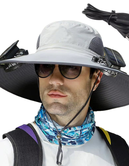 Load image into Gallery viewer, BreezeGuard™ Solar Fan Hat – Cool Comfort Under the Sun

