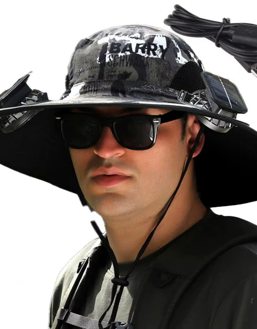 Load image into Gallery viewer, BreezeGuard™ Solar Fan Hat – Cool Comfort Under the Sun

