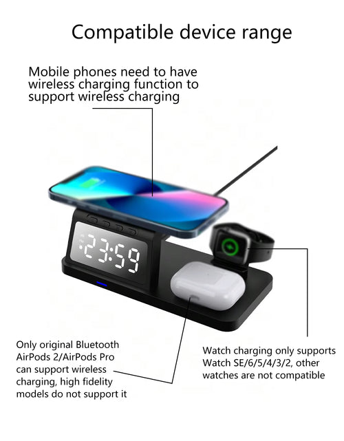 Load image into Gallery viewer, PowerHub Pro 3-in-1: Fast Wireless Charger, Smart Clock &amp; Alarm – All in One Sleek Device
